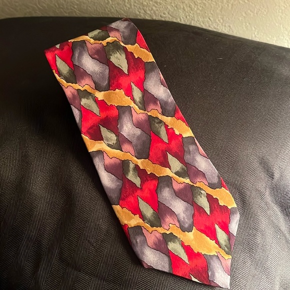 J. Garcia Multicolor Abstract Men's Tie Grey Black Gold Red - Picture 5 of 5